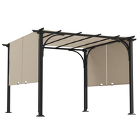 Outsunny - tonnelle de patio extérieure 10 pi l x 10 pi L - beige-Pergola de 10 po x 10 po avec auvent coulissant, créant un espace spacieux et confortable