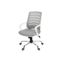 Monarch Specialties - 7225 Chaise De Bureau Multi-Position- Blanc/Meche Gris/-Chaise de bureau avec dossier à hauteur moyen, accoudoirs fixes en blanc, design à dos d'échelle à l'extérieur du dossier et tissu en maille polyester respirant gris