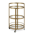 Hudson&Canal - Chariot de bar rond Hause 21"W - Laiton-Comprend un plateau et une étagère en verre trempé
