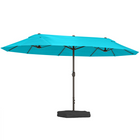 Outsunny - Parasol de patio avec manivelle de levage - 15 pi - bleu clair-Parapluie à double toit de 15 pi de long pour offrir de l’ombre sur tout balcon, terrasse, marché de jardin ou autre