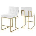 Modway - Privy Tissu rembourré Tabouret de comptoir - Or Blanc - Ensemble de 2-Tabouret de comptoir de cuisine Glam Deco