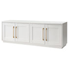 Hudson&Canal - Meuble TV Tillman pour téléviseurs jusqu'à 75" - Blanc-Le dessus a une capacité de poids de 75 lb, les étagères inférieures peuvent supporter 25 lb chacune