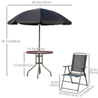 Outsunny - Ensemble de salle à manger de patio 6 pièces avec parasol, table ronde, chaises pliantes - noir-Parasol de terrasse avec un joli design de bordure—pour la protection contre le soleil