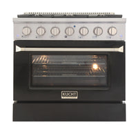 Kucht - 36 po Série KNG Cuisinière Pro Style au gaz propane - Acier inoxydable/Noir-Cuisez et pâtissez comme un pro grâce au four à convection extra-grand offrant une capacité de 4,2 pi³, une configuration à cinq grilles et une vaste fenêtre d’observation