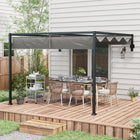 Outsunny - Pergola Adossée avec Auvent Rétractable pour Patio, Terrasse - 10 pi x 7 pi-Auvent en polyester enduit de PA pour éviter les coups de soleil 