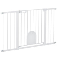 PawHut - Barrière pour animaux extra large 30"-52" avec petite porte - 30"L - Blanc-Cette barrière de sécurité pour escaliers permet à la porte de s’ouvrir dans les deux sens