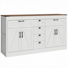 HOMCOM - Buffet de style ferme 55 po avec portes de grange et tiroirs - blanc-Comprend six tiroirs et deux armoires pour garder vos essentiels de cuisine organisés 