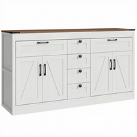 HOMCOM - Buffet de style ferme 55 po avec portes de grange et tiroirs - blanc-Comprend six tiroirs et deux armoires pour garder vos essentiels de cuisine organisés 