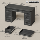HOMCOM - Bureau exécutif de style ferme 55 po avec tiroirs - grain de bois noir-Structure fiable en panneaux de particules, plateau de 0,9 po d’épaisseur supportant jusqu’à 187 lb pour un travail quotidien stable