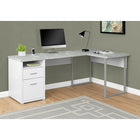 Monarch Specialties - 7258 Bureau 80 po - Blanc/Simili-Ciment Cote Droit/Gauche-De nombreux rangements s'ouvrent avec une étagère et 2 tiroirs de rangement fermés sur des glissières métalliques, dont un tiroir à dossiers pour les documents de format lettre ou légal, accentués par des poignées en plastique argenté élégantes.