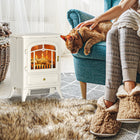 HOMCOM - Cheminée électrique autoportante avec flamme de bois - 16 po - 750/1500 W - beige-Poêle électrique sans ventilation avec deux réglages de chaleur pour chauffer une surface de 162-216 pi²