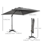 Outsunny - Parasol de patio à bras déporté avec base croisée et rotation à 360° - 9 pi - gris foncé-Une toile ventilée avec huit nervures métalliques aide à rester stable face au vent