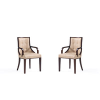 Manhattan Comfort - Lot de 2 fauteuils de salle à manger traditionnels Fifth Avenue 57 cm, revêtement simili cuir et velours, coloris beige-Fauteuil de salle à manger traditionnel pour usage en salle à manger lot de 2