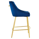 Modway - Discern Performance Velvet Tabouret de comptoir - Marine-Pieds en acier inoxydable en or brossé