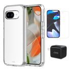 AXS - Ensemble de départ - étui Ultra Clear transparent testé contre les chutes, protecteur d’écran et chargeur 30w pour Google Pixel 9a-Étui résistant aux chutes avec des poches d’air absorbant les chocs