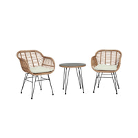 Manhattan Comfort - Ensemble de salon de patio moderne Antibes pour 2 personnes avec table d’appoint - beige et crème - ensemble de 3 pièces-Ensemble de patio moderne 3 pièces avec 2 fauteuils et 1 table d’appoint