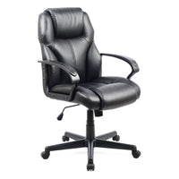 Chaise de bureau de direction en similicuir de CorLiving - Noir-Le siège et le dossier en mousse enveloppée de PU noir sont durables et durables