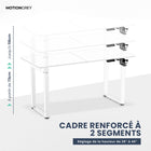 MotionGrey - Bureau debout électrique réglable Ergo2 Pro avec réglages de mémoire - 55 po x 28 po, plateau blanc, cadre blanc-Supporte jusqu’à 80 kg - Le cadre du bureau debout Motion est renforcé par des tubes en acier épaissis et des plaques de base robustes, offrant une plateforme stable et durable, même à la hauteur maximale