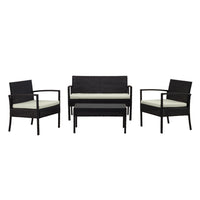 Manhattan Comfort - Ensemble de conversation moderne Noli pour patio, 4 personnes, avec table basse - noir et crème - ensemble de 4-Ensemble de conversation moderne d'extérieur 4 pièces avec 2 fauteuils, 1 canapé et 1 table basse