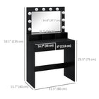 HOMCOM - Coiffeuse avec miroir éclairé - 31,5 po L x 15,7 po l x 53,1 po H - noir-Les tiroirs à glissement fluide permettent un accès facile et silencieux 