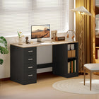 HOMCOM - Bureau d'ordinateur avec tiroirs - 55,1 po L x 20,9 po l x 29,5 po H - noir grain de bois-Les tiroirs peuvent être installés à gauche ou à droite pour des configurations flexibles et s’adapter parfaitement à votre espace