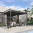 Outsunny - Pergola de patio avec auvent rétractable - 10 pi x 7 pi - noir-Toit avec une toile en polyester résistante à l’eau et anti-UV bloque la plupart des rayons nocifs 