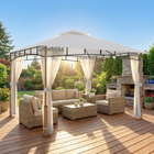 Outsunny - Pavillon de patio 10 pi l x 12 pi L - abri à double toit - crème-La moustiquaire en maille zippée sur tous les côtés du gazebo empêche l'entrée des insectes tout en permettant la circulation de l'air