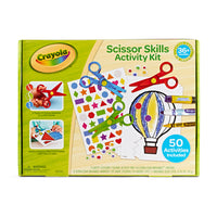 Crayola - Kit d'activités pour apprendre à utiliser des ciseaux - Lot de 88-Compétences en ciseaux pour tout-petits : comprend 3 ciseaux de sécurité : droits, ondulés et en zigzag, un bloc d'activités de 50 feuilles de ciseaux (8,5 po x 11 po ), 24 crayons lavables ultra-propres, 8 marqueurs lavables ultra-propres, un bâton de colle lavable, 50 autocollants et des yeux mobiles