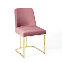 Modway - Amplify Base de traîneau Performance Velvet Fauteuil d’appoint de salle à manger - Rose Poussiéreuse d’Or-Fauteuil à manger Glam Deco
