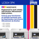 Brother - LC504 Cartouches d’encre cyan, magenta, jaune authentiques à rendement standard-Compatible avec l’imprimante INKvestment de Brother suivante : MFC-J1365DW