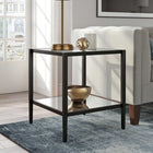 Hudson&Canal - Table d'appoint carrée Hera 50 cm de large avec étagère miroir - Bronze noirci-Une finition en bronze noirci fabriquée à la main est appliquée sur le cadre en acier