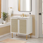 Modway - Chaucer 30" Vanette de salle de bain - Blanc blanc-Boutons d’armoire en métal