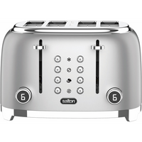 Salton - grille pain numériques NuRetro 4 tranches - argent métallisé-6 degrés de brunissage pour un grillage précis, allant du légèrement doré au très croustillant. fonctions « réchauffer », « décongeler » et « bagel » (grille un seul côté) pour des résultats parfaits.