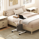 HOMCOM - Bureau debout à hauteur réglable pneumatique avec roulettes - grain de bois blanc-Plateau spacieux pouvant contenir de nombreux objets, avec des bords arrondis pour plus de sécurité