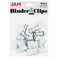 JAM Paper - Pinces à reliure colourées - taille moyenne - 32 mm (1 1/4 po) - pinces à reliure blanches - paquet de 15-Couleur : Blanc | Fabriqué en acier trempé pour une tenue extra forte