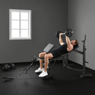 Soozier - Support de banc de musculation avec rack à squat-Le dossier peut être réglé sur 4 positions différentes, l’angle s’ajuste de -10°, 180°, 165°, 150°