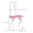 PawHut - Table de Toilettage pour Chiens et Chats Pliable avec Surface Anti-dérapante - Rose-Bras et accessoires en acier inoxydable pour une durabilité maximale