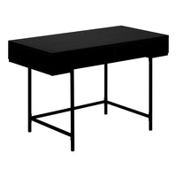 Monarch Specialties - 7556 Bureau 48 po L - Noir/Metal Noir-Bureau d'ordinateur au fini noir avec 2 tiroirs de rangement avec larges poignées découpées et glissières de tiroir en métal