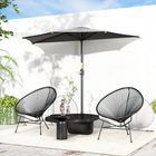 Outsunny - Parasol demi-rond pour terrasse avec manivelle et évent - 9,8 pi - gris foncé-Montage et démontage pratique grâce à la manivelle