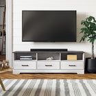 Prepac - Meuble TV Rustic Ridge, cabinet de rangement 66 po avec étagères, cabinet de rangement pour salon - Blanc vieilli-L'armoire de rangement multimédia offre une organisation pour tous vos besoins de divertissement : 3 compartiments ouverts offrent de l'espace pour les lecteurs DVD ou Blu-ray tout en permettant la gestion des câbles, chaque étagère peut contenir jusqu'à 10 lb. et le haut de l'armoire peut supporter jusqu'à 100 lb