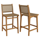 Modway - Rowe Terrasse extérieure Bois de teck Chaises de comptoir Ensemble de 2 - Naturel-Ensemble de 2 tabourets à hauteur de comptoir
