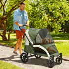 PawHut - Poussette pliable pour animaux de compagnie pour petits, moyens et grands chiens, jusqu’à 66 lb - vert foncé-Pliage en un clic pour simplifier le rangement et le transport 