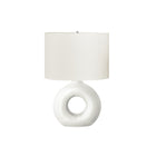 Monarch Specialties - Luminaire - 24 po H Lampe De Table - Céramique Blanche - Abat-Jour Ivoire / Crème - Contemporain - Moderne-Lampe de table contemporaine et élégante de 24 pouces, dotée d'une base en céramique blanc mat en forme de beignet, surmontée d'un abat-jour ovale en tissu ivoire et d'un embout rond en métal argenté