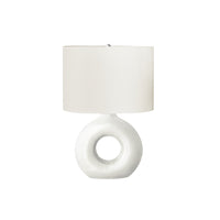 Monarch Specialties - Luminaire - 24 po H Lampe De Table - Céramique Blanche - Abat-Jour Ivoire / Crème - Contemporain - Moderne-Lampe de table contemporaine et élégante de 24 pouces, dotée d'une base en céramique blanc mat en forme de beignet, surmontée d'un abat-jour ovale en tissu ivoire et d'un embout rond en métal argenté