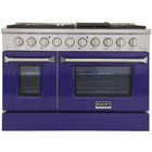 Kucht - 48 po Série KNG Cuisinière Pro Style au gaz naturel - Acier inoxydable/Bleu-Cuisinez et pâtissez comme un professionnel grâce à deux fours séparés dotés de larges vitres. Le four principal est un four robuste en porcelaine bleue d’une capacité de 4,2 pi³, tandis que le four latéral supplémentaire offre une capacité de 2,5 pi³