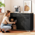 HOMCOM - Buffet moderne de 40 po avec tiroirs et portes de rangement - Noir-Charnières réglables pour un alignement précis des portes 