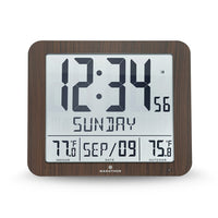 Marathon – Horloge murale atomique avec température intérieure/extérieure, bois (CL030027FD-WD)-Comprend un grand écran de 2 po de haut, facile à lire