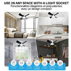 Bell+Howell - Lampe de ventilateur à douille de 15,7 po avec télécommande - Noir-Rallonge de prise de 4,5 po incluse avec chaque ventilateur