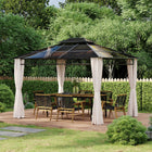 Outsunny - Gazebo à toit rigide à double toit 10' x 12' avec rideaux - kaki-Le toit rigide en polycarbonate translucide laisse passer un peu de soleil tout en offrant de l'ombre 