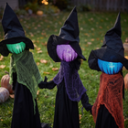 HOMCOM - Trio de sorcières 4 pi tenant les mains avec têtes lumineuses - multicoloure-Couleur : Noir, Vert, Orange, Violet 
